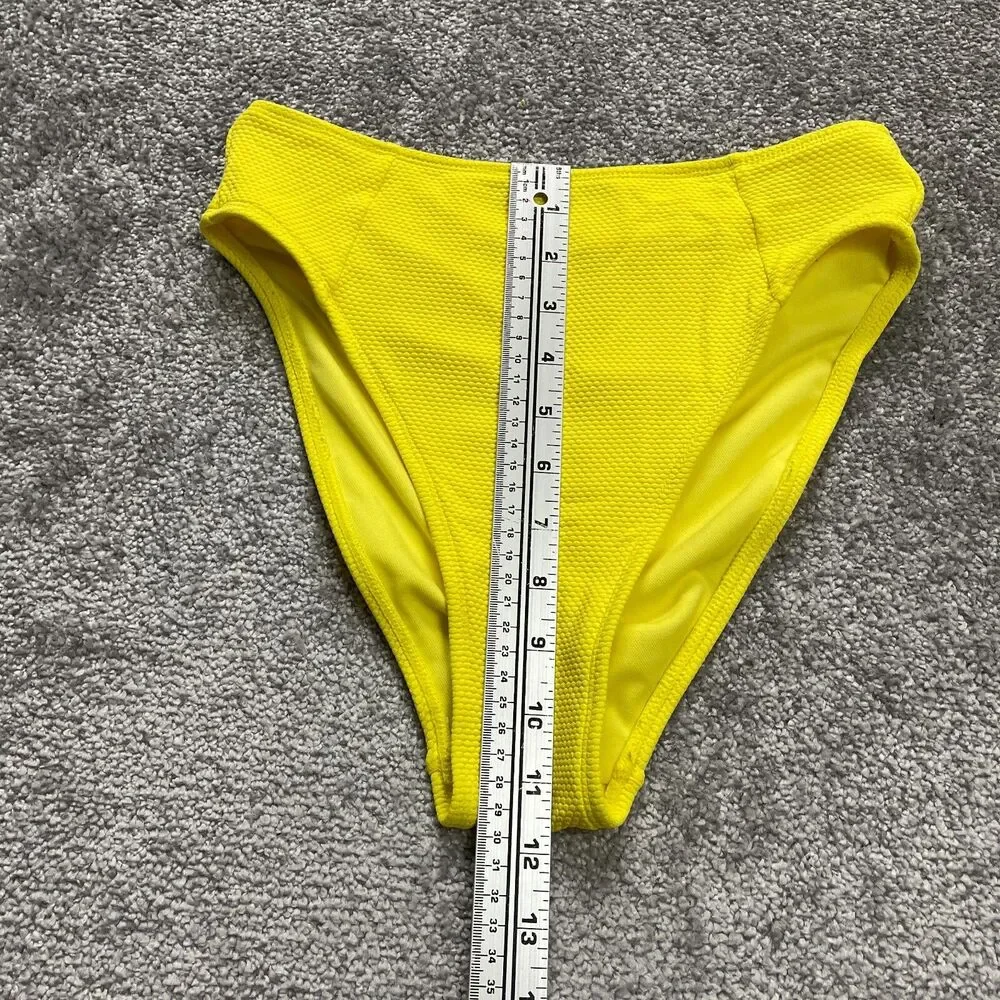 Stoney Clover Bikini Bottom Womens Small Solid Yellow Textured High Rise Beach
